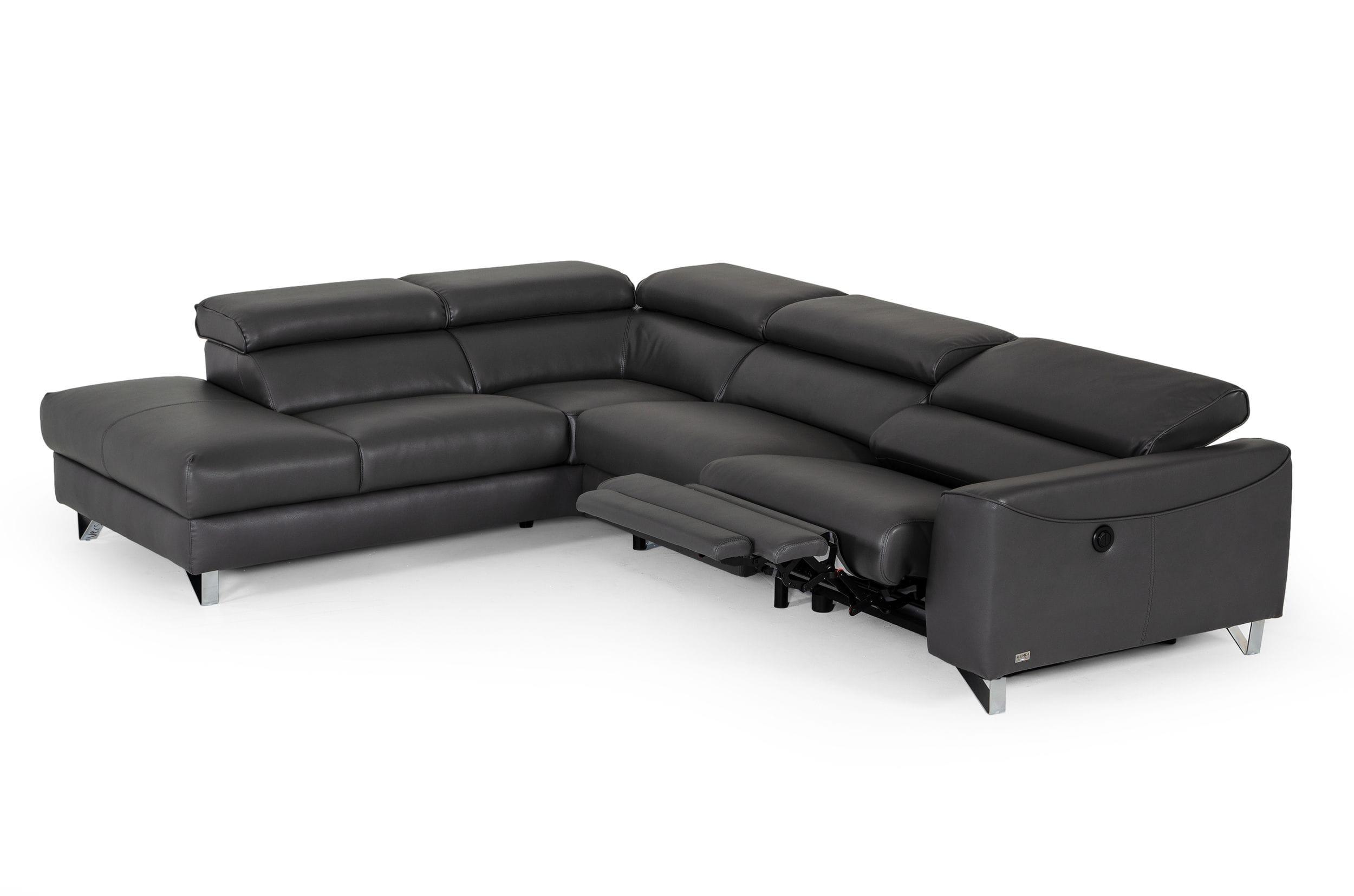 Divani Casa Versa Modern Teco Leather LAF Chaise Sectional with Recliner