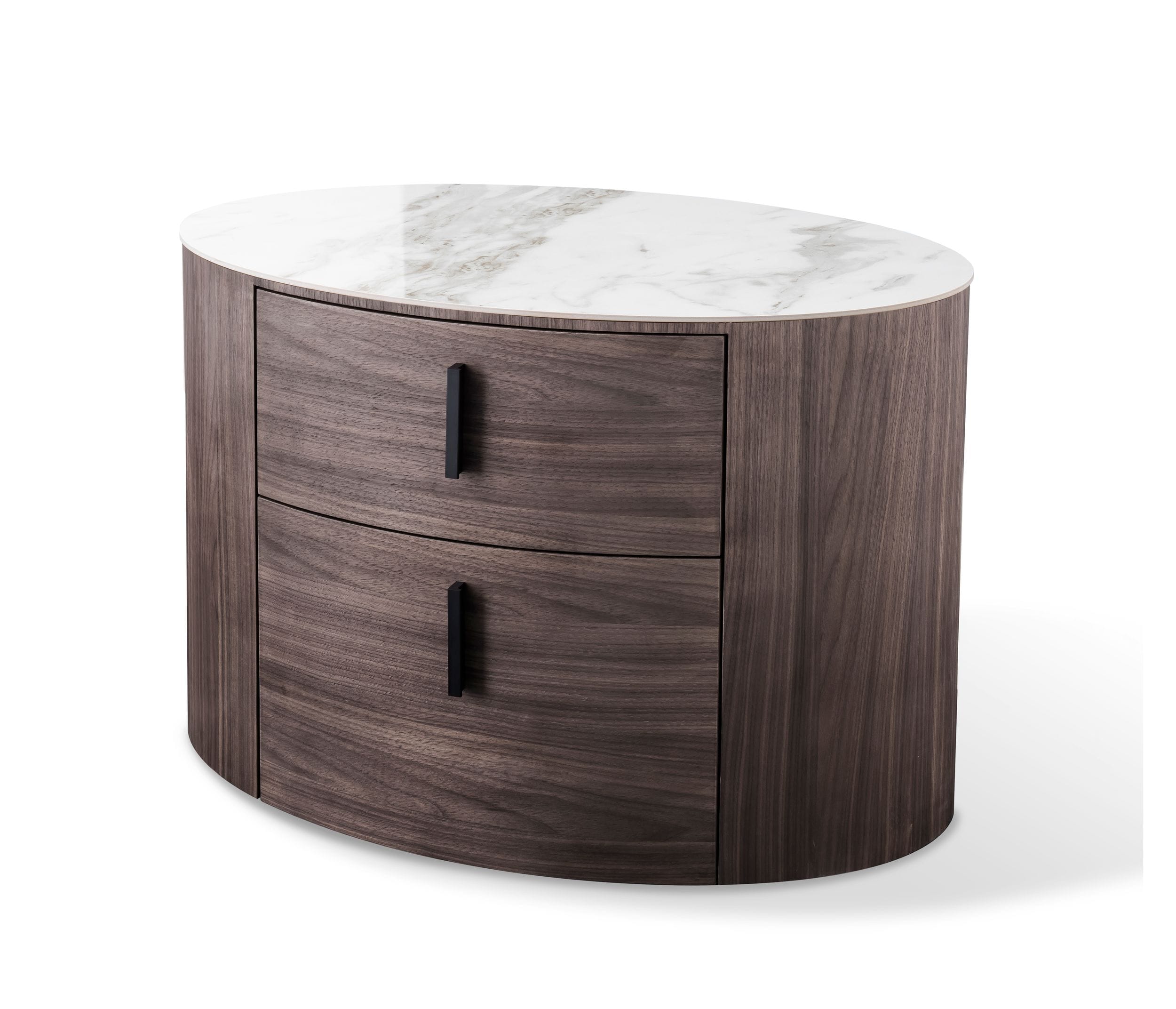Modrest Chelton - Contemporary White Ceramic & Walnut Oval Nightstand-Nightstand-VIG-Wall2Wall Furnishings